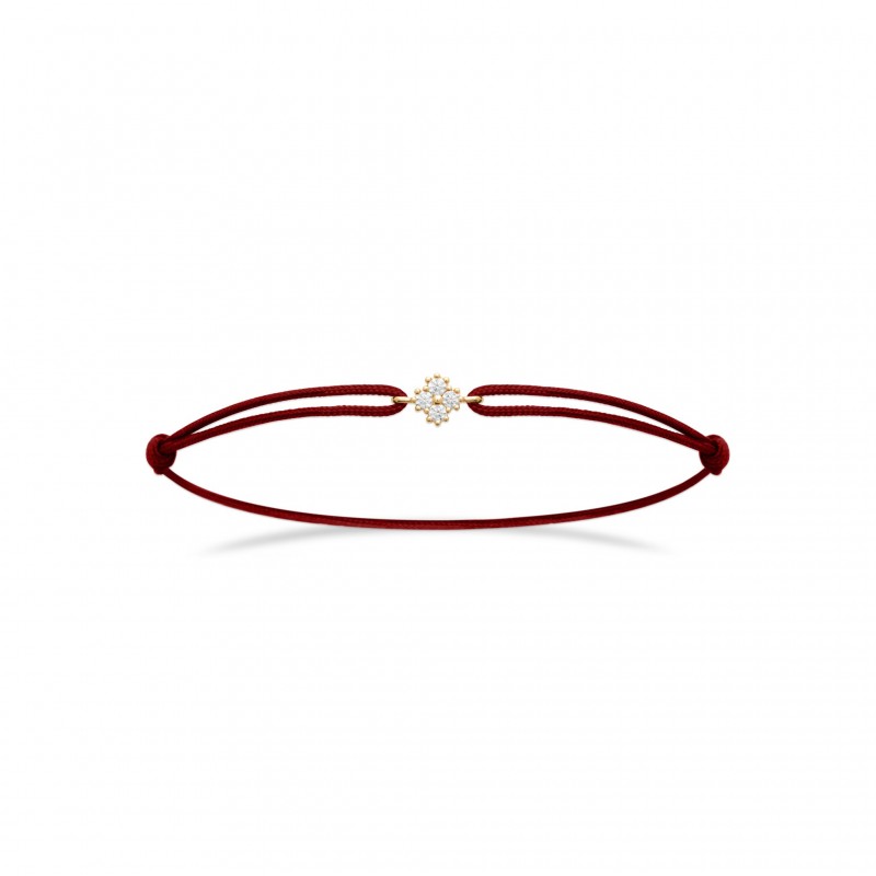 Bracelet Coque de Nacre Plaqué Or 750 Cordon bordeaux et Oxydes de zirconium 99401218