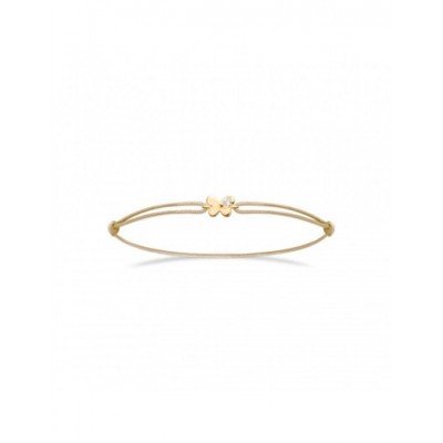 Bracelet Coque de Nacre Plaqué Or 750 Cordon beige et Oxydes de zirconium 99301118