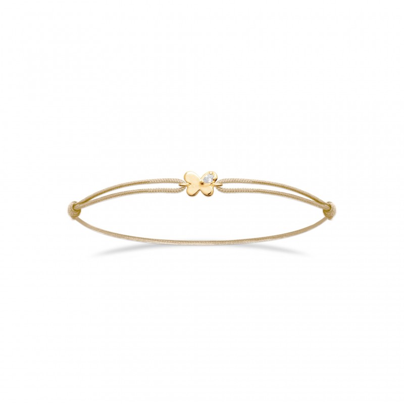 Bracelet Coque de Nacre Plaqué Or 750 Cordon beige et Oxydes de zirconium 99301118