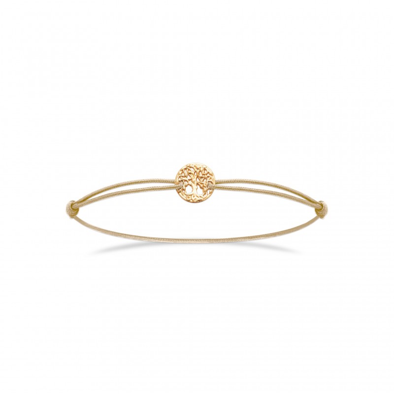 Bracelet Coque de Nacre Plaqué Or 750 Cordon beige 99300318