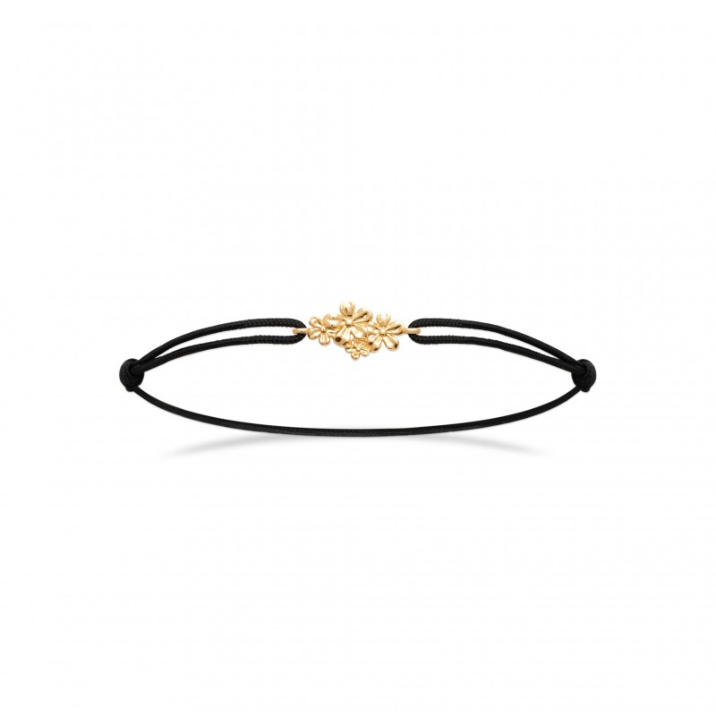 Bracelet Coque de Nacre Plaqué Or 750 Cordon noir et Oxydes de zirconium 99201518