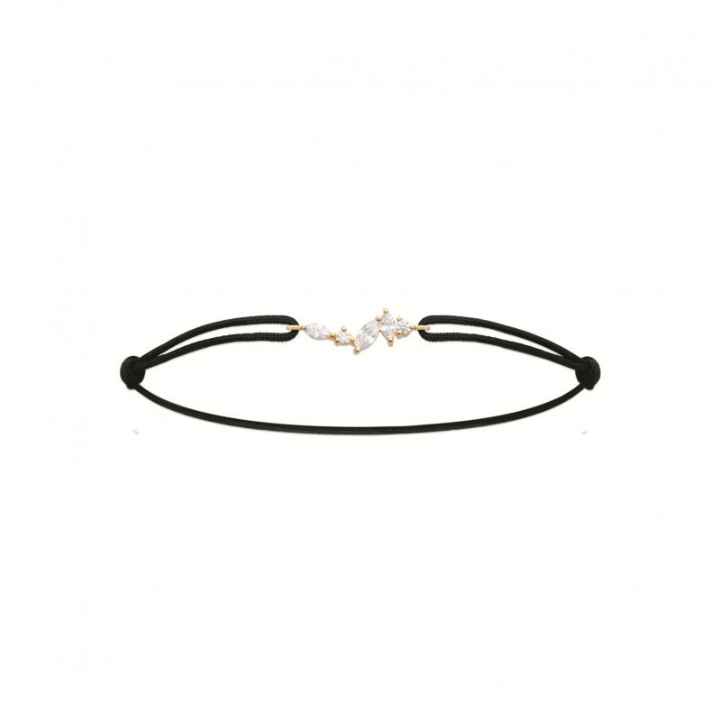 Bracelet Coque de Nacre Plaqué Or 750 Cordon noir et Oxydes de zirconium 99200918