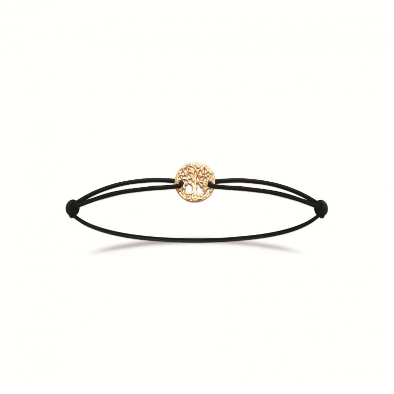 Bracelet Coque de Nacre Plaqué Or 750 Cordon noir 99200318