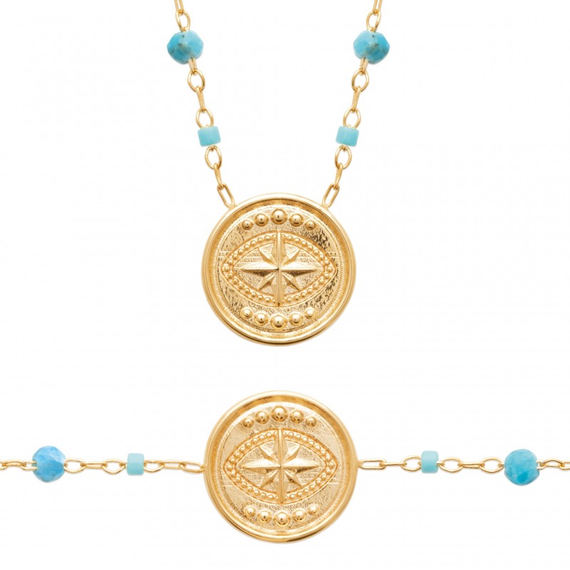 Collier Coque de Nacre Plaqué Or 750 et Apatite 97401645
