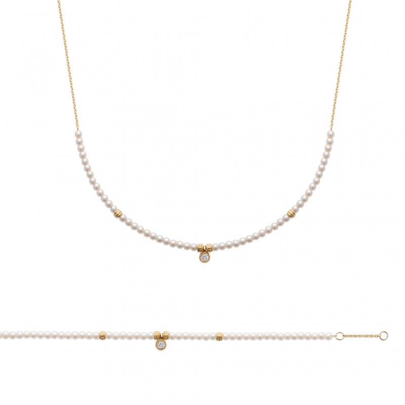 Collier Coque de Nacre Plaqué Or 750, Oxydes de zirconium et Perles d'imitation 97380145