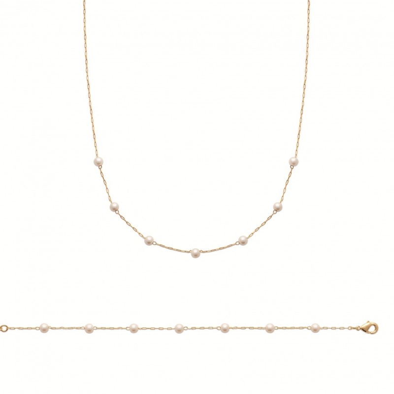 Bracelet Coque de Nacre Plaqué Or 750 et Perles d'imitation 97373618