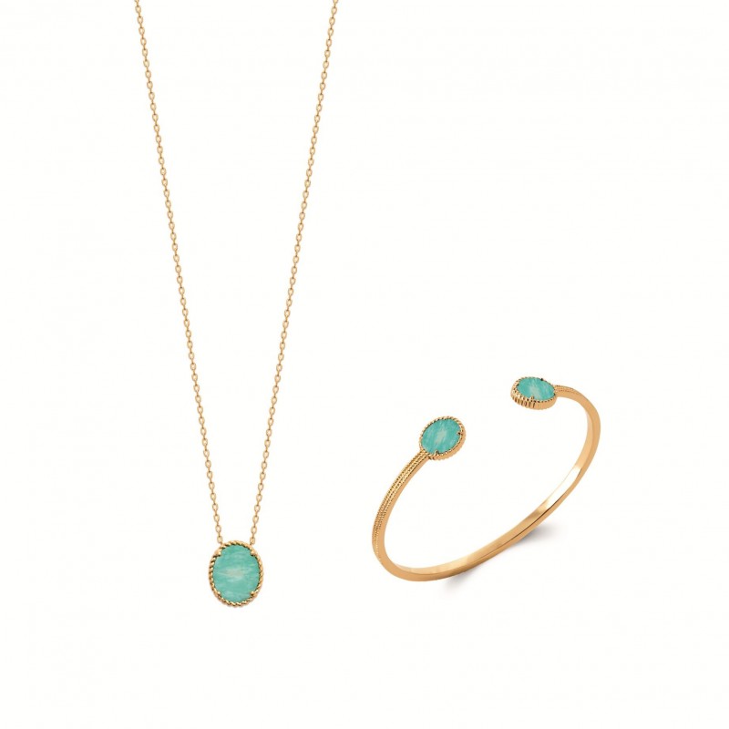 Collier Coque de Nacre Plaqué Or 750 et Amazonite 97358345