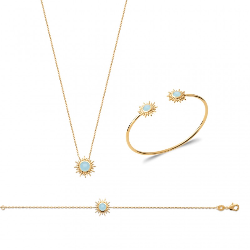 Collier Coque de Nacre Plaqué Or 750 et Agate bleue 97329145