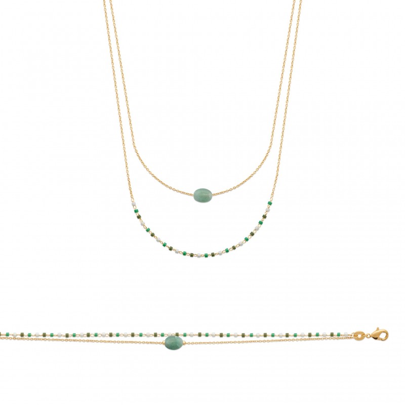 Collier Coque de Nacre Plaqué Or 750 et Quartzite vert 97323545