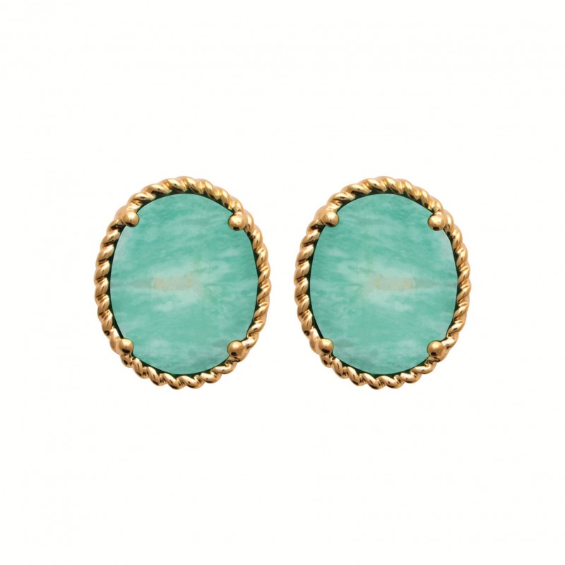 Boucles d'oreilles Coque de Nacre Plaqué Or et Amazonite 23001360