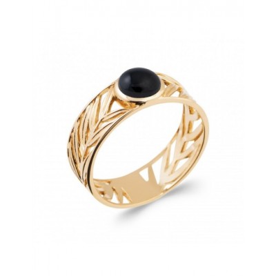Bague Coque de Nacre Plaqué Or 750 et Agate noire 2287207