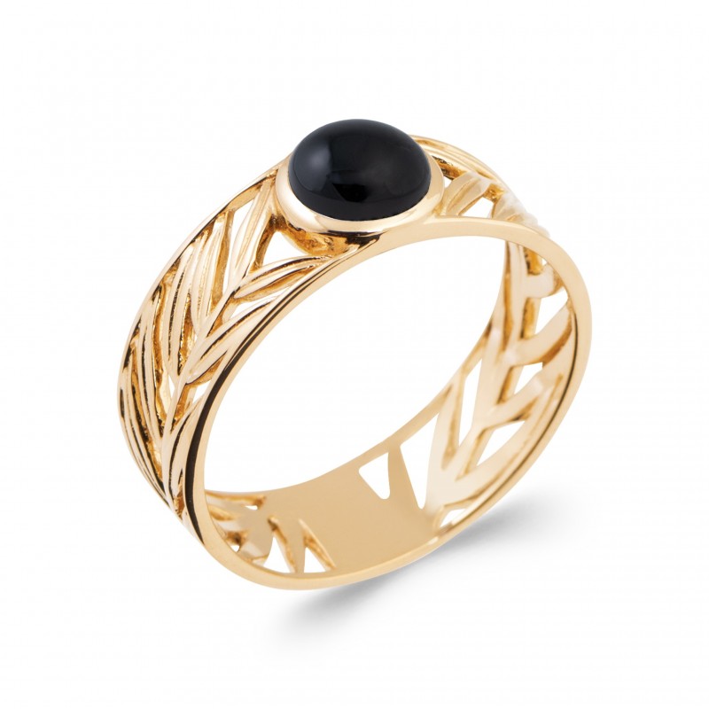 Bague Coque de Nacre Plaqué Or 750 et Agate noire 2287207