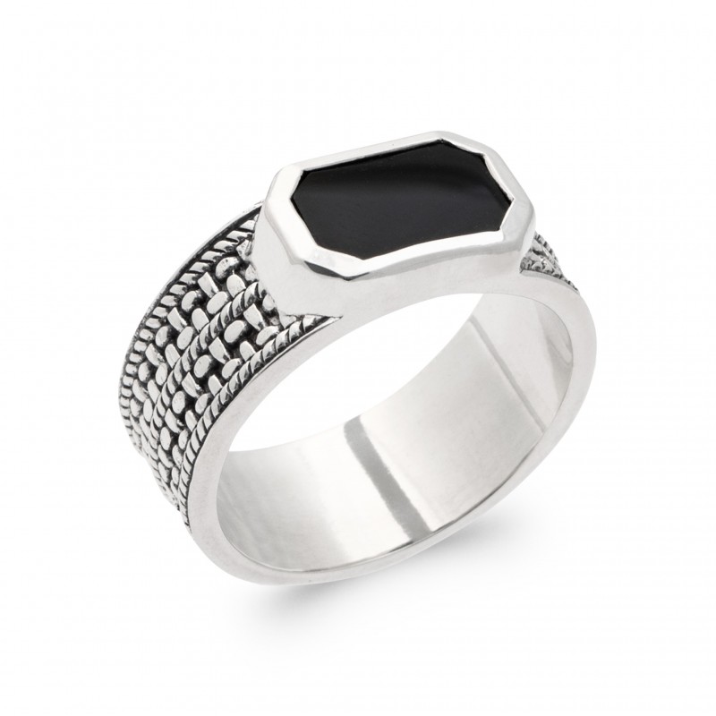 Bague Coque de Nacre Argent 925 et Agate noire 1908207
