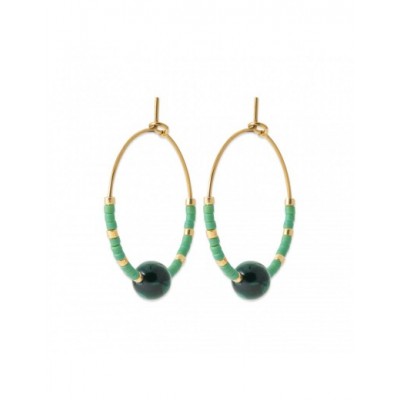Boucles d'oreilles Coque de Nacre Acier doré et malachite 3606050
