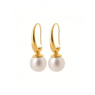 Boucles d'oreilles Coque de Nacre Acier doré et perles imitations 3121709