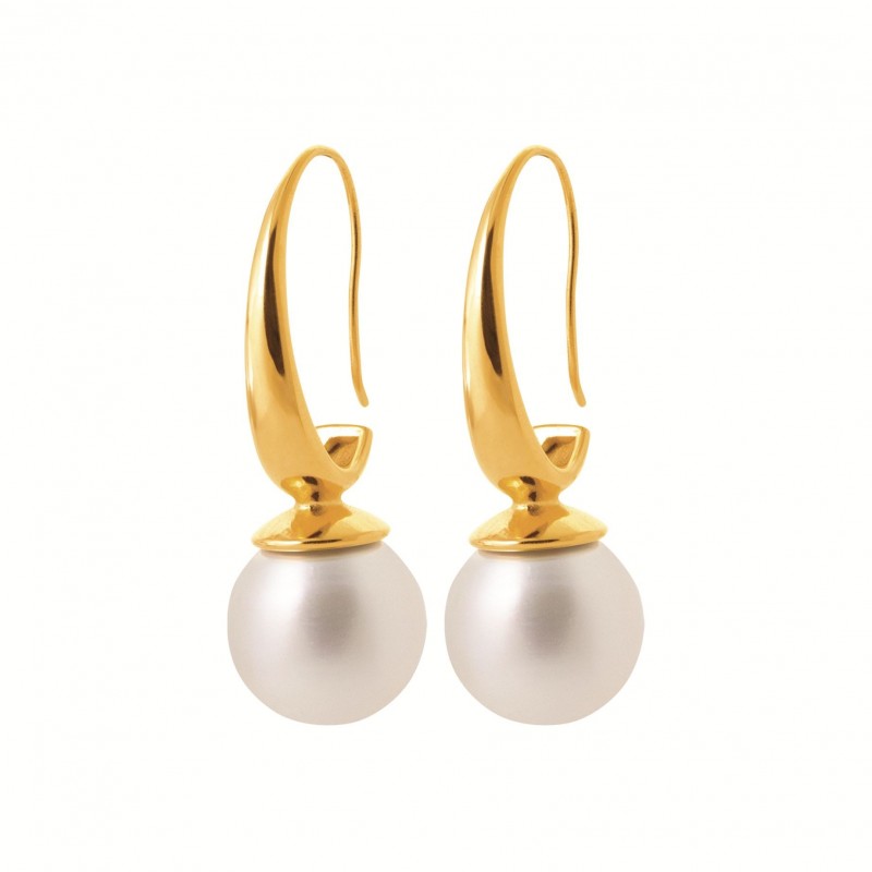 Boucles d'oreilles Coque de Nacre Acier doré et perles imitations 3121709