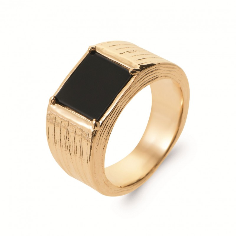 Bague Coque de Nacre Plaqué Or 750 et Agate noire 2977607
