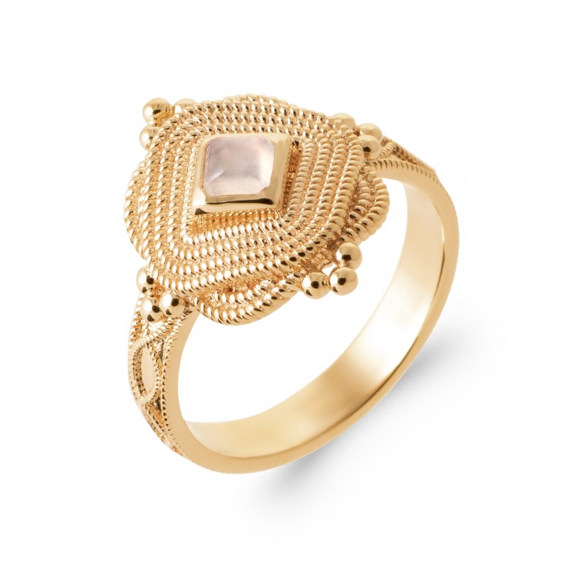 Bague Coque de Nacre Plaqué Or 750 et pierre de lune 2957210