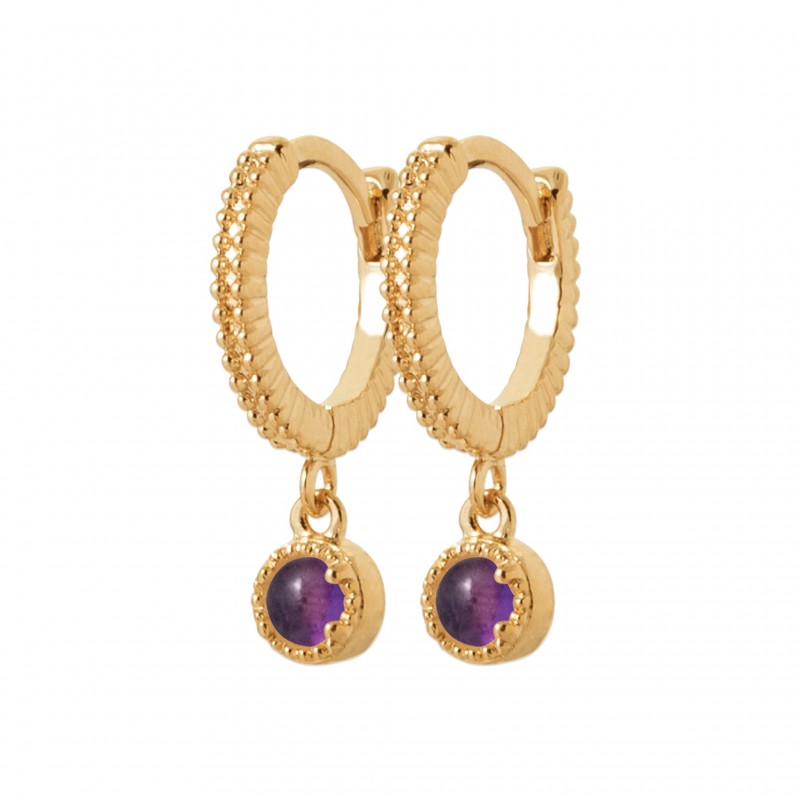 Boucles d'oreilles Coque de Nacre Plaqué Or 750 et Amethyste 2639070