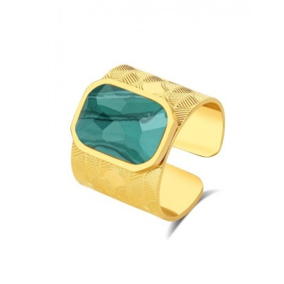 Bague PIXIES Acier et Malachite PRA0096-1MAL