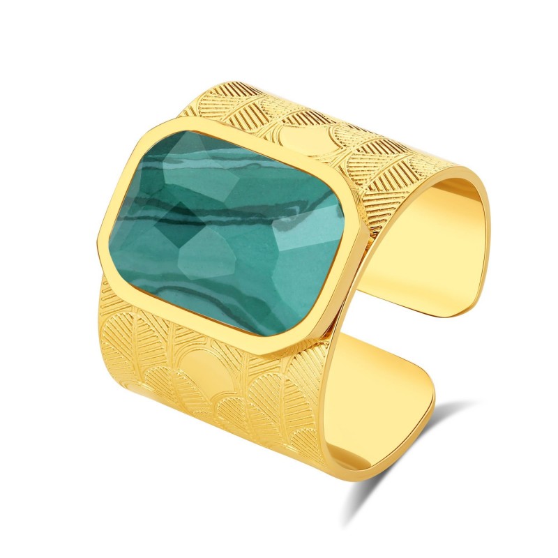 Bague PIXIES Acier et Malachite PRA0096-1MAL