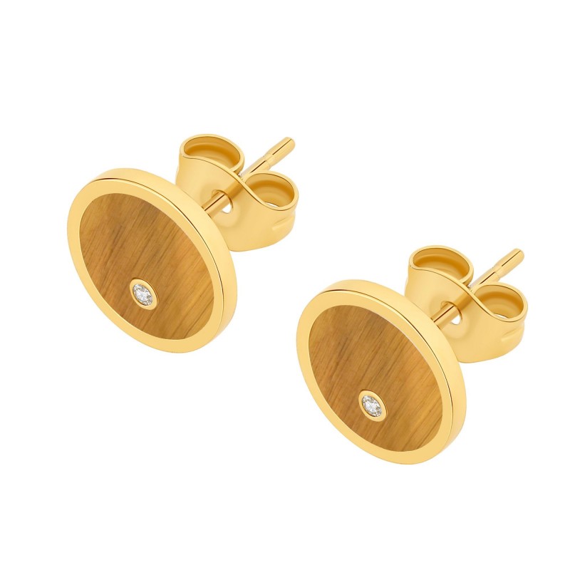 Boucles d'oreilles PIXIES Acier et Oeil de tigre PEP0042-1TGR