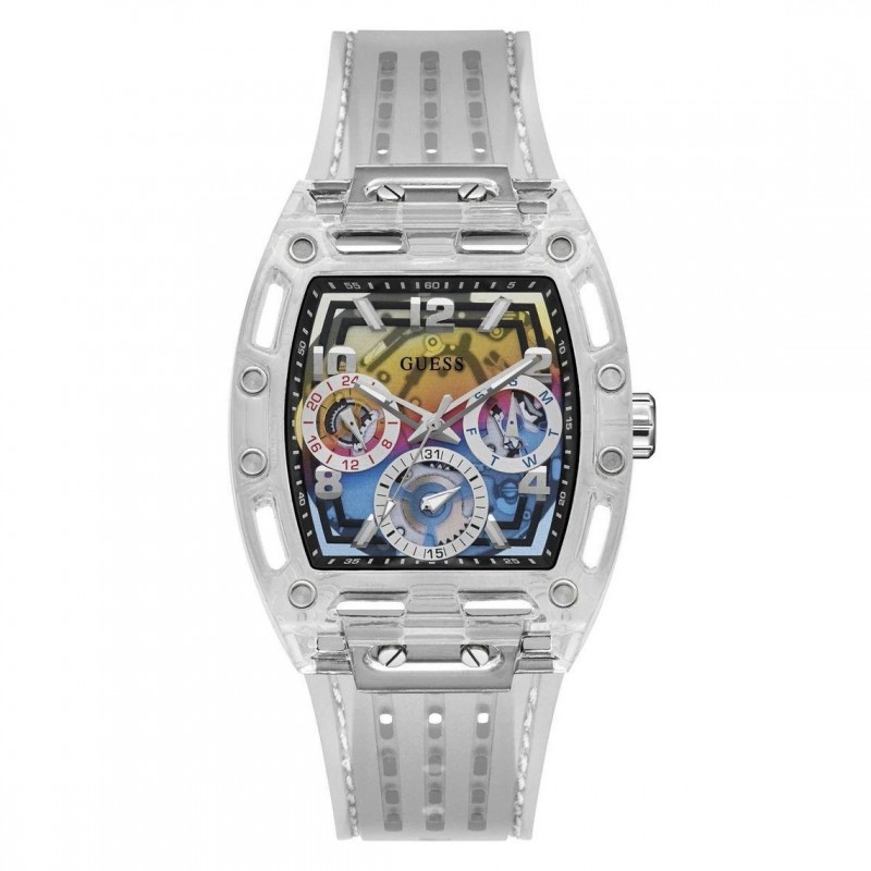 Montre Guess Phoenix blanc - Boîtier acier et Bracelet Plastique transparent GW0499G3
