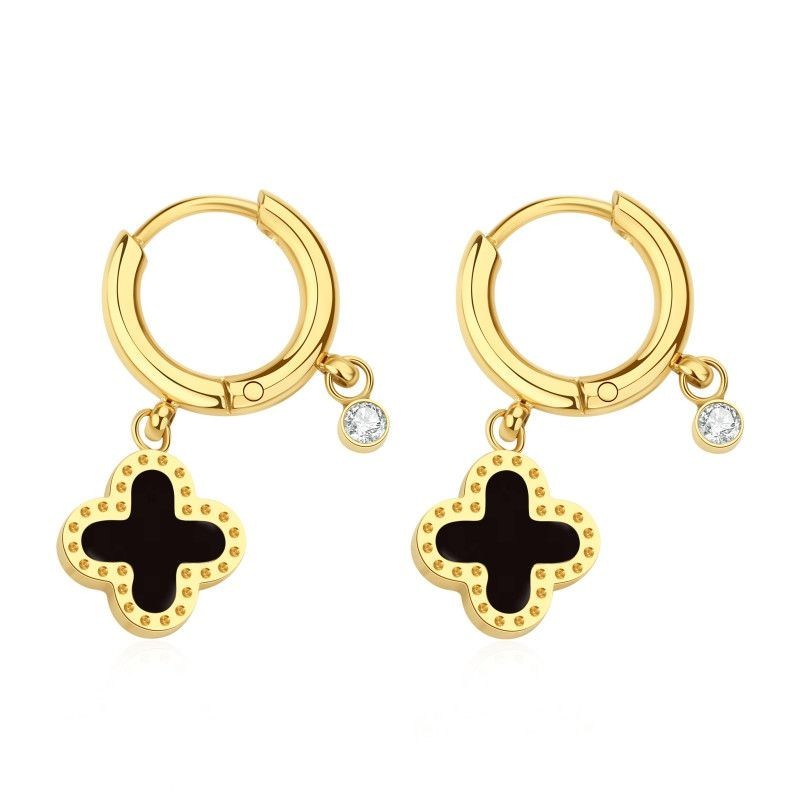 Boucles d'oreilles PIXIES Acier, Onyx et Oxyde de zirconium PEH0011-1BKO