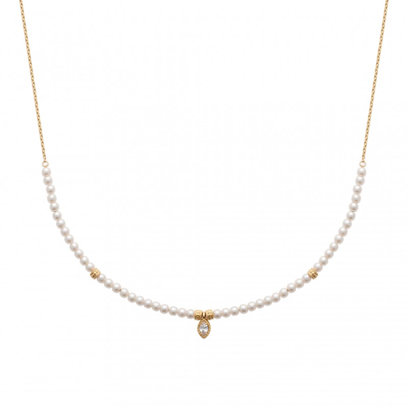 Collier Coque de Nacre Plaqué Or 750, Oxydes de zirconium et Perles d'imitation 97380045