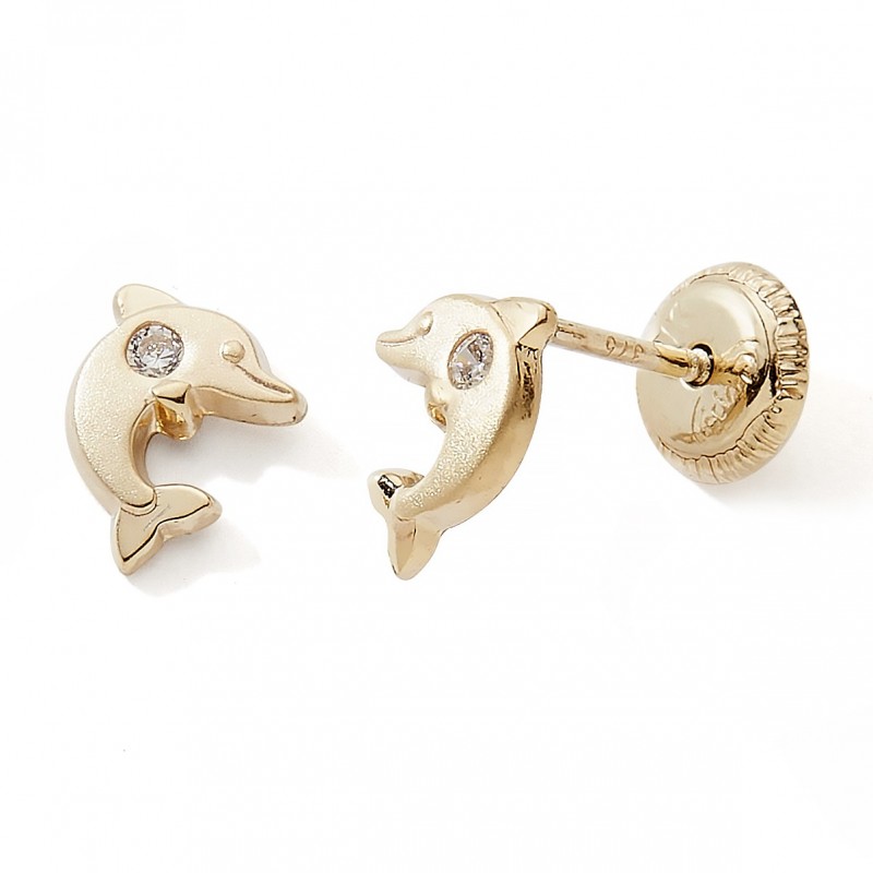 Boucles d'oreilles dauphin or 750 pierre