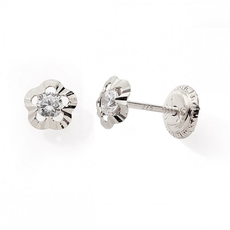 Boucles d'oreilles fleur ciselé or gris 375 oxyde