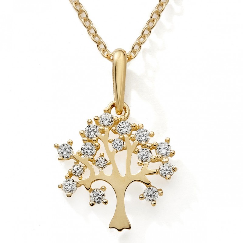 Collier arbre de vie or 375 oxydes