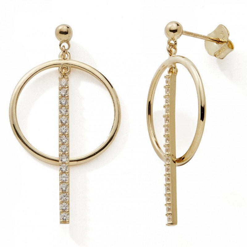 Boucles d'oreilles cercle/barette or 375 oxydes