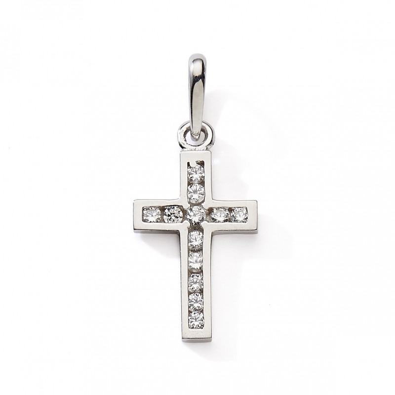 Pendentif croix or gris 375 oxydes