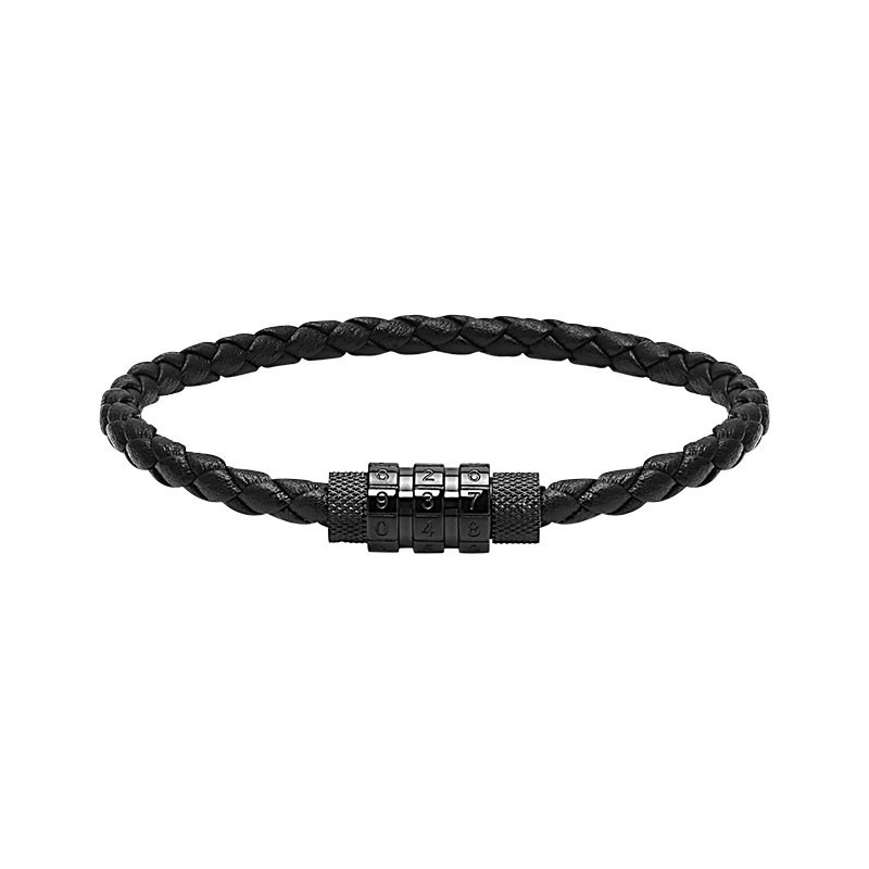 Bracelet LOCKER acier cuir PVD HB3681