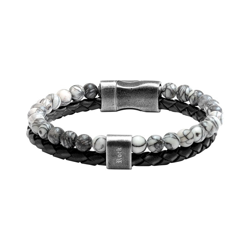 Bracelet KARMA acier cuir jaspes HB562200