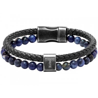 Bracelet KARMA acier cuir lapis lazuli HB562206